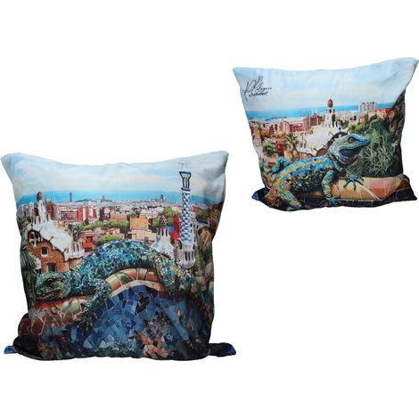 Carmani, cojín relleno con cremallera: motivo inspirado en las pinturas de A. Gaudí/Van Gogh. (1/3)