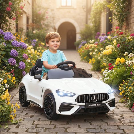Kinder-Elektroauto, Mercedes-Design, 12V Motoren, Fernbedienung, LED-Lichter, Musik, für 3-6 Jahren Kinder, Weiß