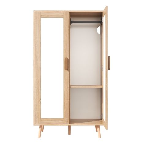 Armoire à deux portes (avec tringle), adaptée aux chambres d'adultes ou d'enfants  dimensions : 80 x 46 x 141,5 cm  finition blanche et bois naturel. (1/4)