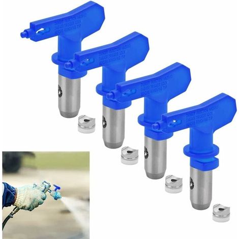 4 PCS Buse de Pulvérisation en Acier Tungstène Airless 517 et 415 Deux Tailles Pistolet â Pulverisation Réversible avec 4 Bagues d'Étanchéité Buse Résistante pour Peinture, Meubles, Clôture(Bleu) (1/5)