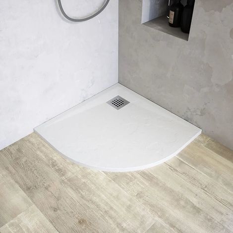 Piatto doccia semicircolare 80x80 cm in marmoresina bianco effetto pietra h3 cm Milos (1/4)