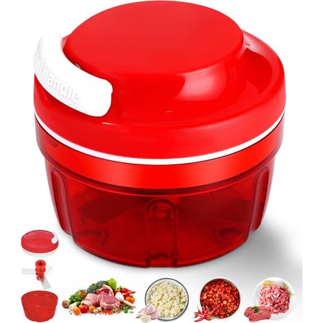 Picadora de cebolla, 300 ml, manual, picadora de cebolla, picadora de verduras, picadora manual con cordón, picadora multifuncional, picadora de carne para verduras, frutas, cebollas, frutos secos, aj (1/5)