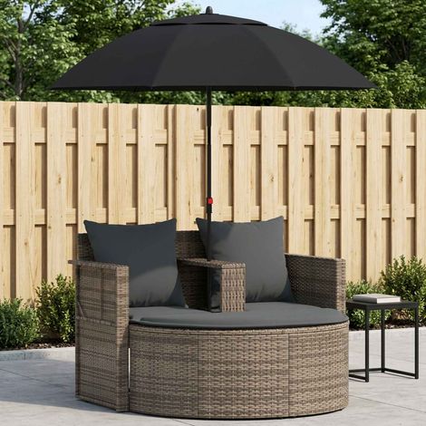 vidaXL Divano da Giardino 2 Posti Cuscini Ombrellone Grigio Rattan PE (1/4)