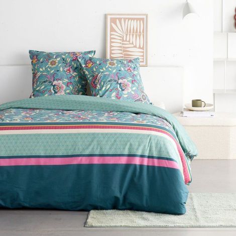 Juego de Cama - 240 x 220 cm - Algodón Impreso Floral Azul - TODAY SUNSHINE (1/4)