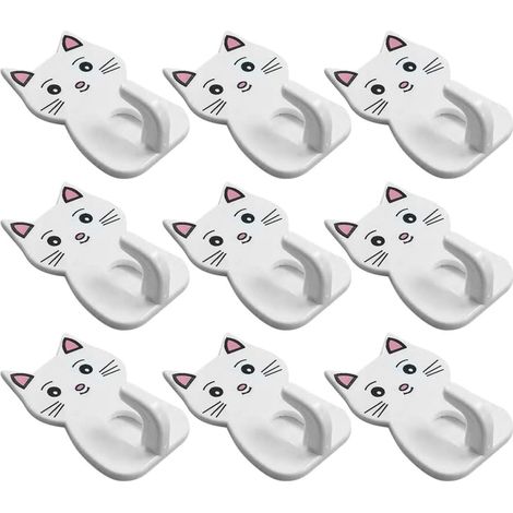 Crochets Muraux Adhésifs Chat Blanc 9 Pièces pour Salle de Bain, Rangement Pratique, Matériau Abs et Ps, Design Créatif et Adorable pour Suspendre Serviettes Couleur Aléatoire (1/5)