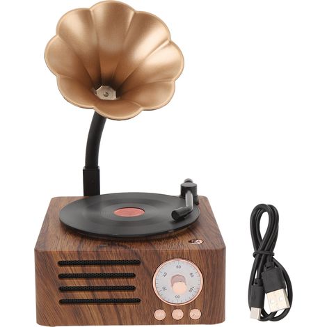Decdeal Tragbarer Bluetooth -Lautsprecher Holzkorn Vintage Rotatable Player -Form Stereo