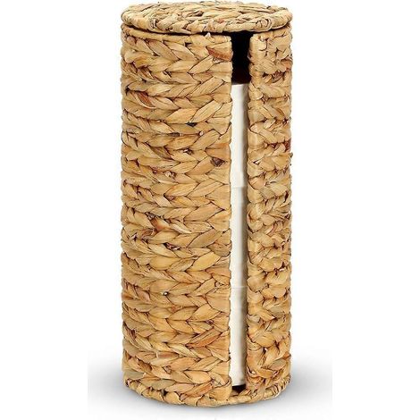 Rangement pour papier toilette sur pied avec couvercle, porte-papier toilette autoportant en jacinthe d'eau, panier de rangement pour papier toilette (1/5)