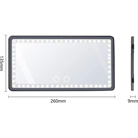 Miroir de courtoisie pour voiture, écran tactile capacitif avec rétroéclairage réglable, miroir de courtoisie LED pour voiture, pour les retouches, noir, rechargeable. (1/5)