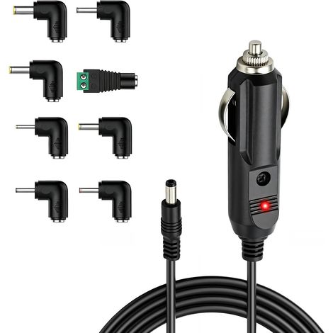 24W Chargeur de Voiture Universel DC 12V 2A, Câble d'alimentation Allume 5.5x2.1mm Cigare avec 8 Connecteurs Adaptateur Auto pour Lecteur DVD GPS Routeur Bande LED Haut Parleurs et Appareils 12V (1/5)