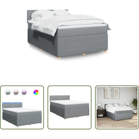 vidaXL Surmatelas - Sommier à lattes de lit avec matelas Gris clair 140x200cm Tissu (1/5)