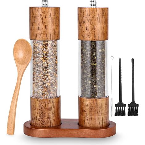 Moulin a Poivre et Sel, Salieres et Poivrieres Bois, Lot de 2, moulin a poivre manuel, Salière et Poivrièr, Moulin Sel Poivre Bois pour Sel de Mer, Piment, Poivre（8in）