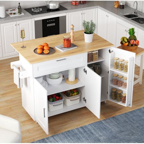 table repas mobile rangement 132 5 cm blanc bois mdf OKMYHOME (1/5)