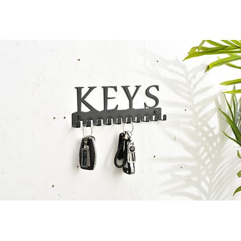 Porte-clés mural en fer forgé (en anglais : keys10 hooks, wought iron coat hooks) (1/3)