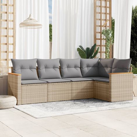 vidaXL Gartenmöbel Set mit Kissen 5-teiliges gemischtes Beige geflochtene Kunstfaser (1/5)