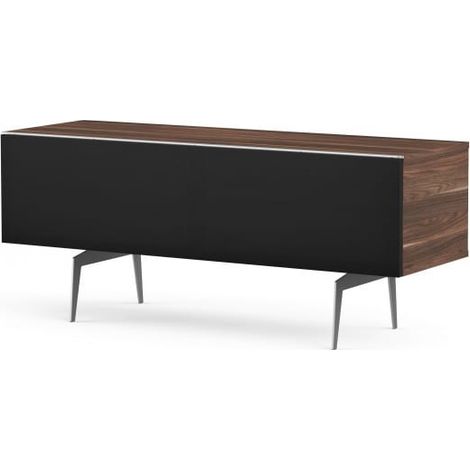 Meuble TV tissu acoustique et bois foncé pieds métal Darwin 120 cm (1/5)