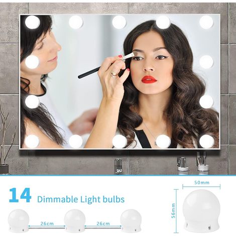 Lumière de Miroir, Lampe Miroir Maquillage de Style Hollywood avec Interrupteur et 14 Ampoules à Intensité Variable, 5 Modes de Couleur et 6, Blanc, Allumage silencieux, sans scintillement perceptible (1/5)