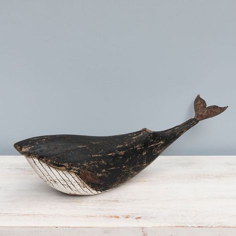 Sculpture Grande Baleine Peinte Bois 55x13x15cm (1/5)