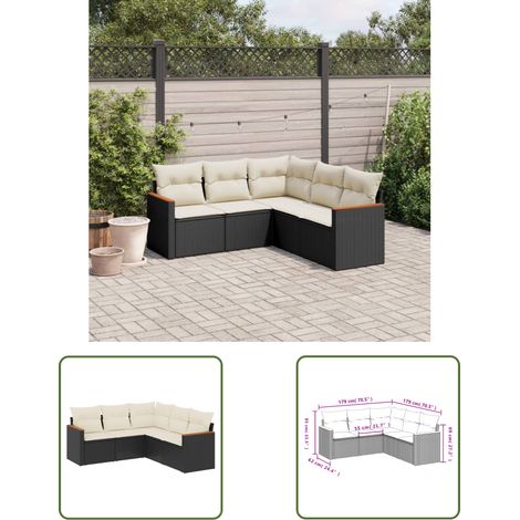 The Living Store Salon de jardin 5 pcs avec coussins noir résine tressée - Ensemble Salon De Jardin - Meuble Extérieur - Résine Tressée - Rotin Synthétique - Canapé D'extérieur (1/3)