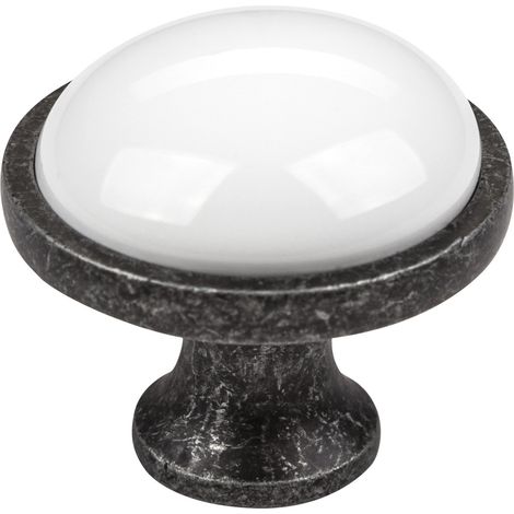 Porzellanknopf ANSGAR Ø 34 mm Altsilberoptik Antik (1/3)