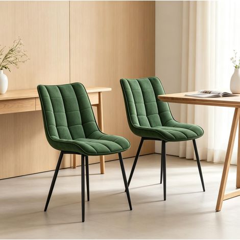 Set di 2 sedie da pranzo in velluto verde scuro con gambe in metallo (1/5)