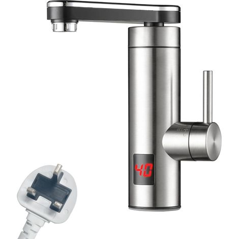 GROOFOO Electric Instant Heater Tap 3300W High Efficiency LED Digital Temperature Display Stainless Steel IPX4 360 Degrees Swivel Single Handle Cold and Hot Fast Heating Tankless Electric Faucet for K (1/5)