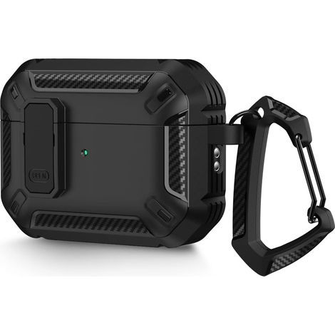 AirPods Pro 2nd Generation Case 2022 with Locking Lid and Keychain Hook, Rugged Shockproof and Dustproof Double Layer Case (Black) Black (1/5)