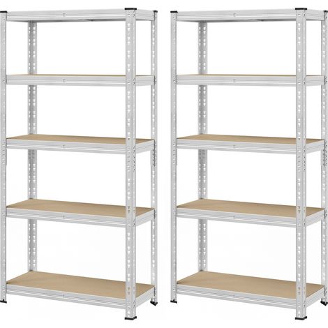 Étagère de Rangement Charge Lourde, Lot de 2, Capacité 875 kg, Montage Facile, Tablettes Réglables, Argent (1/5)