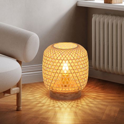 Lampada da tavolo lampada da tavolo in bambù lampada da tavolo in rete di bambù lampada da soggiorno naturale, 1x attacco E27, DxH 23,5x27 cm (1/5)