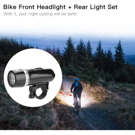 Phare avant vélo étanche 5 LEDs avec feu arrière de sécurité, ensemble noir (1/5)