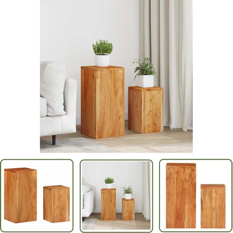 The Living Store Pflanzenständer 2 Stk. Massivholz Akazie - Holzpflanze - Akaciasmöbel - Wohnzimmerdeko - Gartendeko - Blumentopfhalter (1/5)
