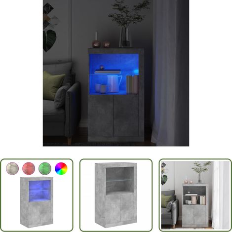 Éclairage LED - Armoire latérale avec lumières LED gris béton bois d'ingénierie (1/5)