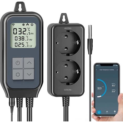 Presa termostatica, riscaldamento, raffreddamento, regolatore di temperatura, regolatore di temperatura per rettili, incubatrice, birrificazione, serra, termostato digitale, compatibile con Alexa e Go (1/5)