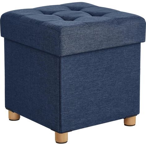 Storage Stool, Folding, Linen Fabric, 38x38x40 cm, Wooden Legs, Load Capacity 300 kg, Living Room/Bedroom (1/5)