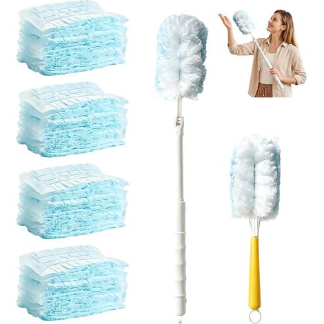 Ricariche per spolverino compatibili con Swiffer Staubmagnet, Duster e 360 Duster, 40 testine con 1 manico corto e 1 manico telescopico fino a 89 cm, setole lunghe con rotazione a 180°, 18 × 11 cm (1/5)