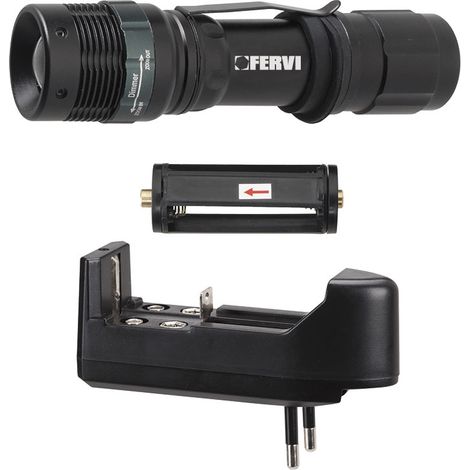 LINTERNA ANTORCHA DE ALUMINIO LUZ LED Y ZOOM 230V +ADAPTATOR BATERÍAS FERVI 0338
