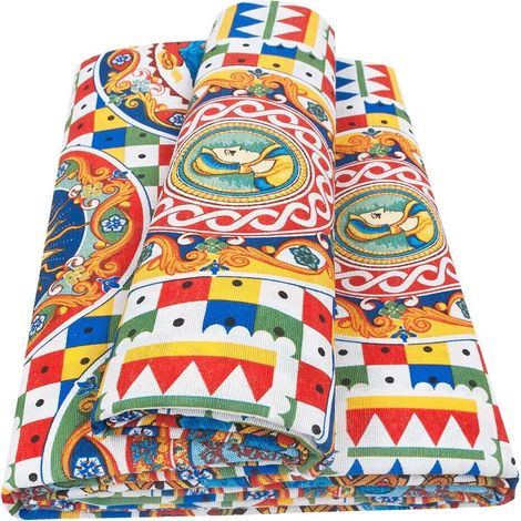 Telo Arredo Granfoulard Cotone Maiolica Vintage Copridivano Copri Tutto Letto Multiuso - 260X280 Cm