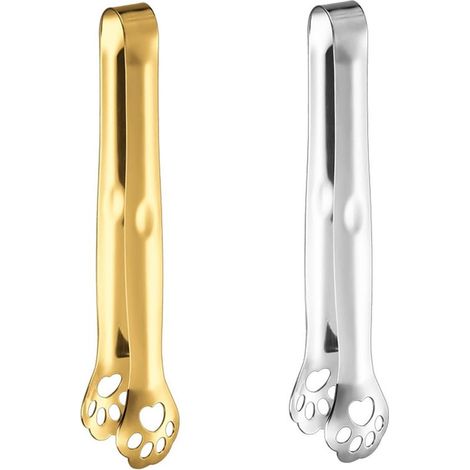 Set di 2 pinze da cucina con design a impronta di zampa, in acciaio inox 304 antiscivolo, ideali per cucinare, cuocere al forno, grigliare e per buffet, oro e argento. (1/5)