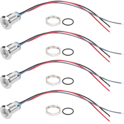 Kit de 4 voyants ronds LED 12mm pré-câblés métal étanche 2 couleurs cathode commune 12-24V (Rouge et Bleu) (1/5)