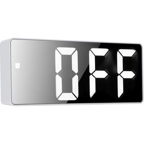Réveil miroir créatif, horloge LED multifonctionnelle, réveil miroir maquillage, réveil double usage fonctionnant sur piles et sur secteur 0712 (1/5)