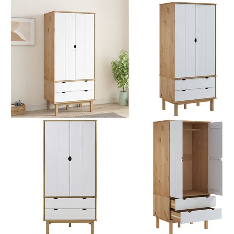 Kleiderschrank OTTA Braun&Weiß 76,5x53x172 cm Massivholz Kiefer - Holzschränke - Kleiderschrank - Kiefernholzmöbel - Skandinavisches Design - Garderobe - Home & Living (1/5)