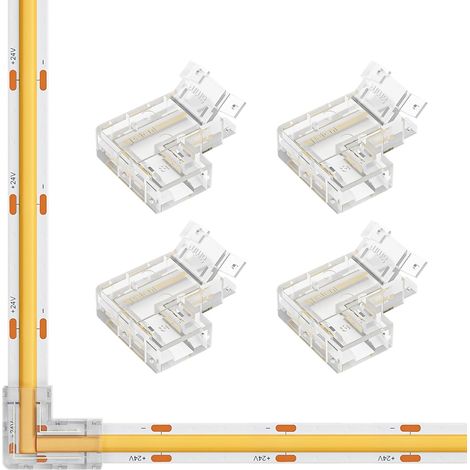 Lot de 4 connecteurs d'angle en forme de L Connecteurs non câblés transparents Convient pour bandes LED COB 2 broches 8mm Sans soudure et connecteurs d'extension terminaux (1/5)