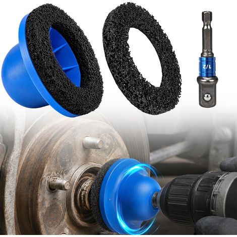 Lot de 4 brosses de moyeu de roue pour voiture - Diamètre intérieur : 90 mm - Diamètre extérieur : 150 mm - Outil de polissage avec 2 disques abrasifs et adaptateur de douille 1/2" - Ponceuse (1/5)