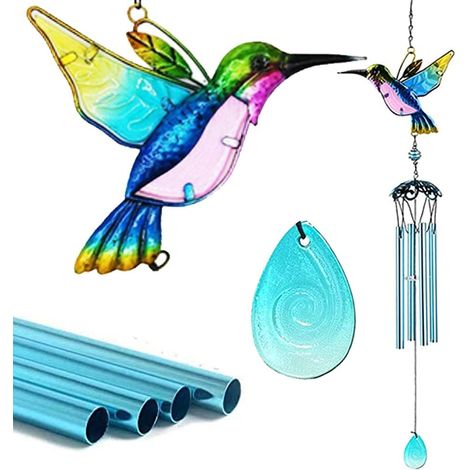 Carillon a Vent de Colibri, Decoration Jardin Metal pour l'intérieur et l'extérieur, cadeaux pour maman, Ornements Peints à Suspendre pour Jardin, Décoration d'intérieur