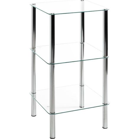 étagère chromé, métal, Verre trempé - Dim.: L 39 cm x H 77 cm x P 39 cm, Style: Modern (1/4)