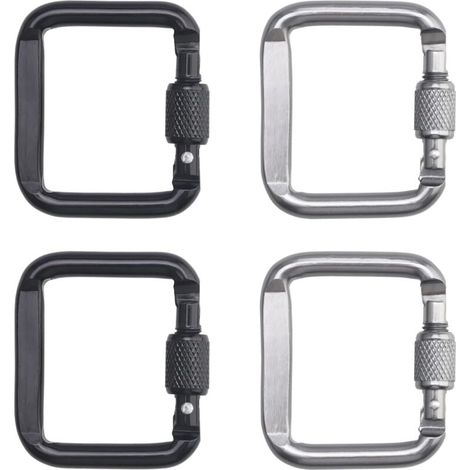 4er-Pack Aluminium-Karabiner mit Schraubverschluss zum Klettern, Campen, Wandern, Reisen, Angeln und für Rucksäcke (silber, schwarz) (1/5)