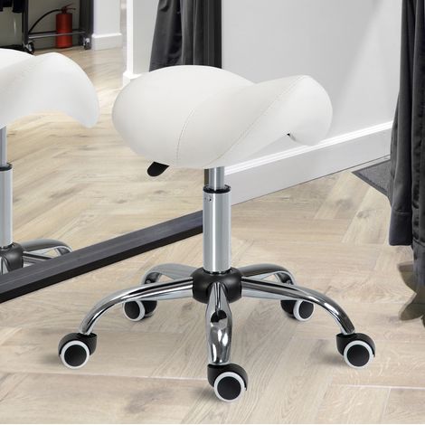 Tabouret selle à roulettes 52x53x49-61 cm en fer blanc, réglable pour bureau – MEUBLIV (1/5)