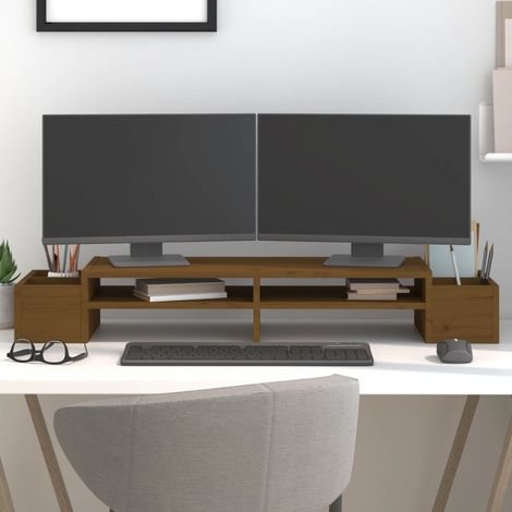 Soporte monitor madera maciza pino marrón miel 100x27,5x15 cm vidaXL (1/5)