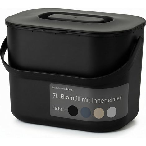 Poubelle de Cuisine 7L pour Compost - Seau à Déchets Alimentaires Inodore avec Couvercle -Passe au Lave-Vaisselle & Écologique- Organisateur de Cuisine pour un Usage Quotidien - Noir (1/5)