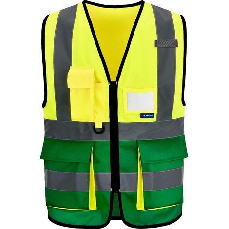 Warnweste mit Reflektorstreifen, Reißverschluss und Taschen, Gelb & Grün, 6XL-8XL (1/4)