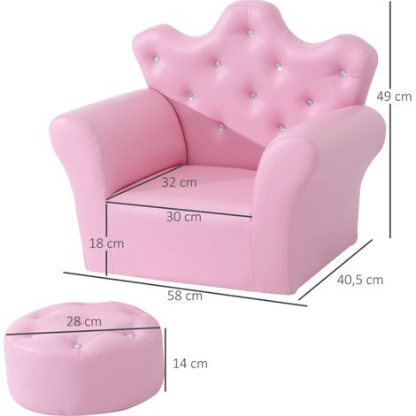 Fauteuil de jeu enfant princesse avec pouf assorti, mini canapé moelleux pour coin cosy, chambre de fille ou salle de jeux, rose, ensemble 2 pièces (1/5)